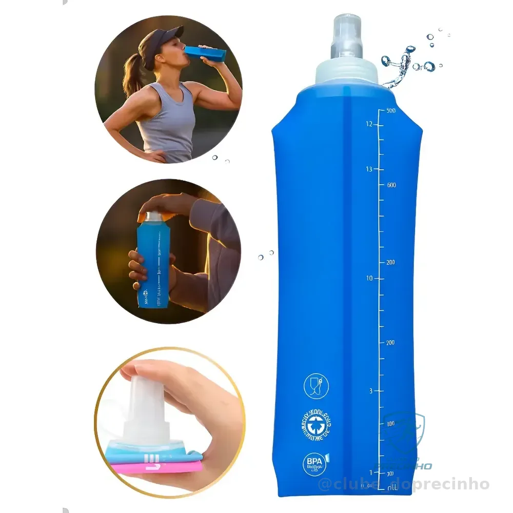 Garrafa De Água Mole Dobrável Corrida Silicone Squeeze 500ml Azul