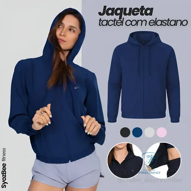 Jaqueta Feminina Corta Vento Com Capuz Semi Forrada Elastano