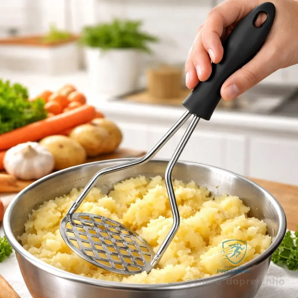 Amassador de Batata em Aço Inox 26cm Reforçado com Cabo Ergonômico Antiderrapante