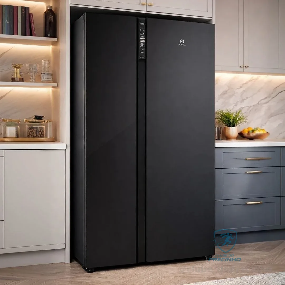 Geladeira Electrolux Frost Free Inverter 526L Efficient com AutoSense Side by Side Vidro Preto (ES5GB) 127v