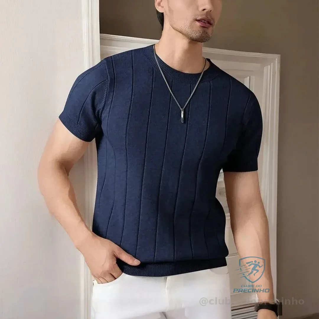 Camiseta Masculina Canelada Manga Curta Tricot (7 cores)