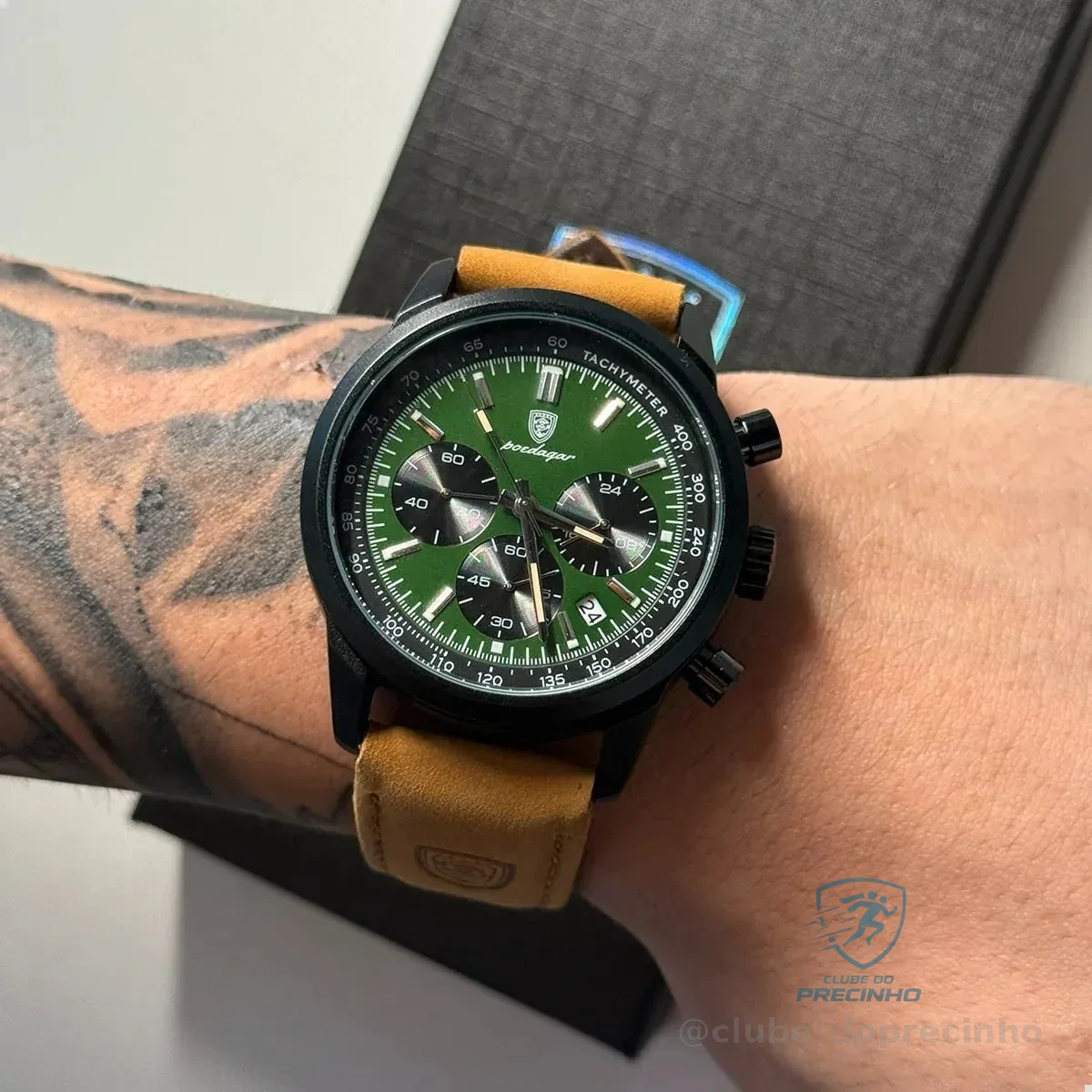 Relógio Luxo Poedagar Masculino Pulseira Em Couro Funcional (5 cores)