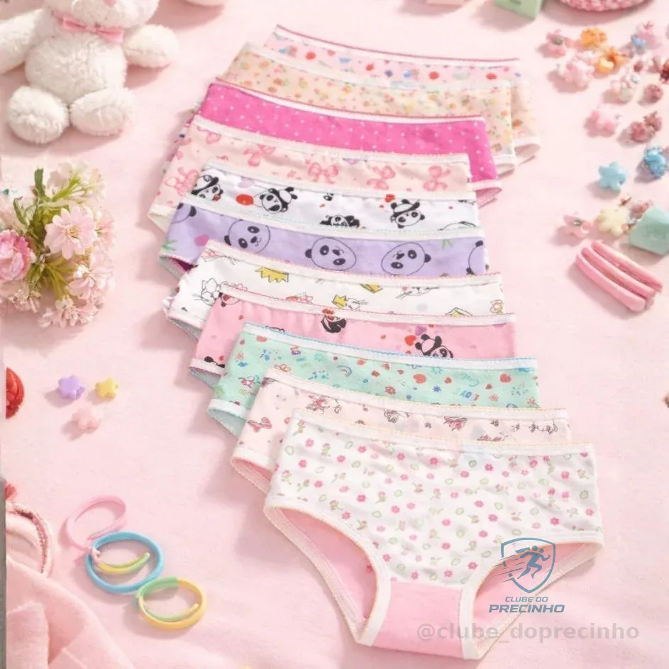 Kit 12 Calcinhas Infantil Menina Algodão Macio