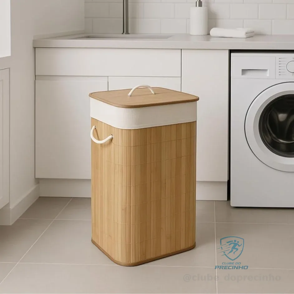 Cesto de Bambu Ecológico com tampa 65L