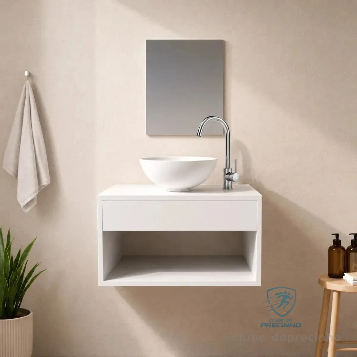 Gabinete Armário Banheiro 50cm Branco Cuba Redonda Suspenso Lavabo Lavatório Pia