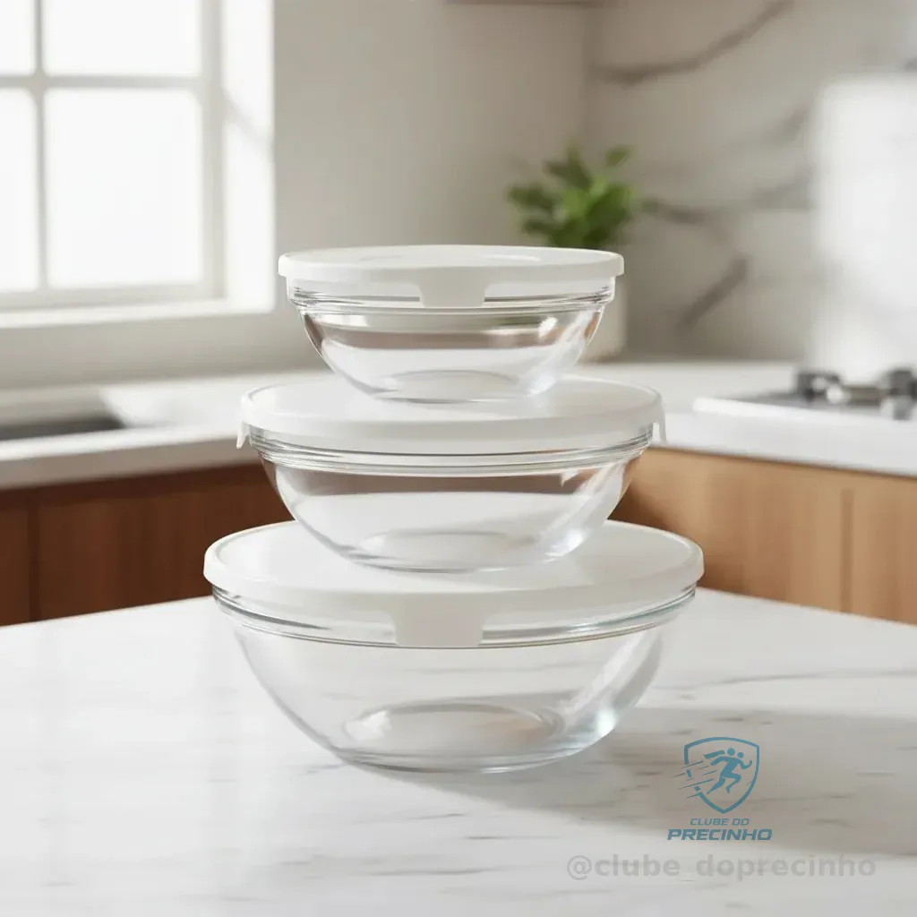 Potes De Vidro Redondos Para Alimentos Kit Com 3 Unidades