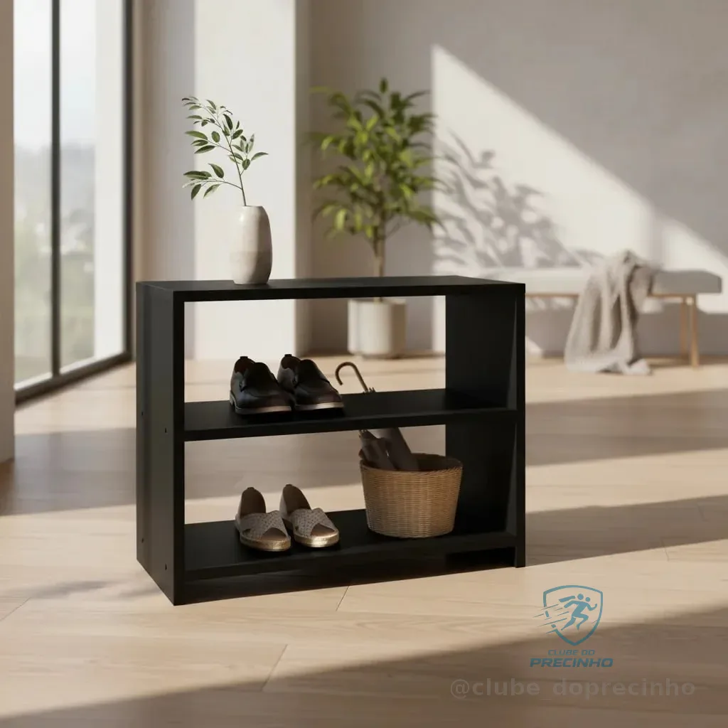 Sapateira Ibérica Preta Madeira MDP das Prateleiras 50x40x25cm