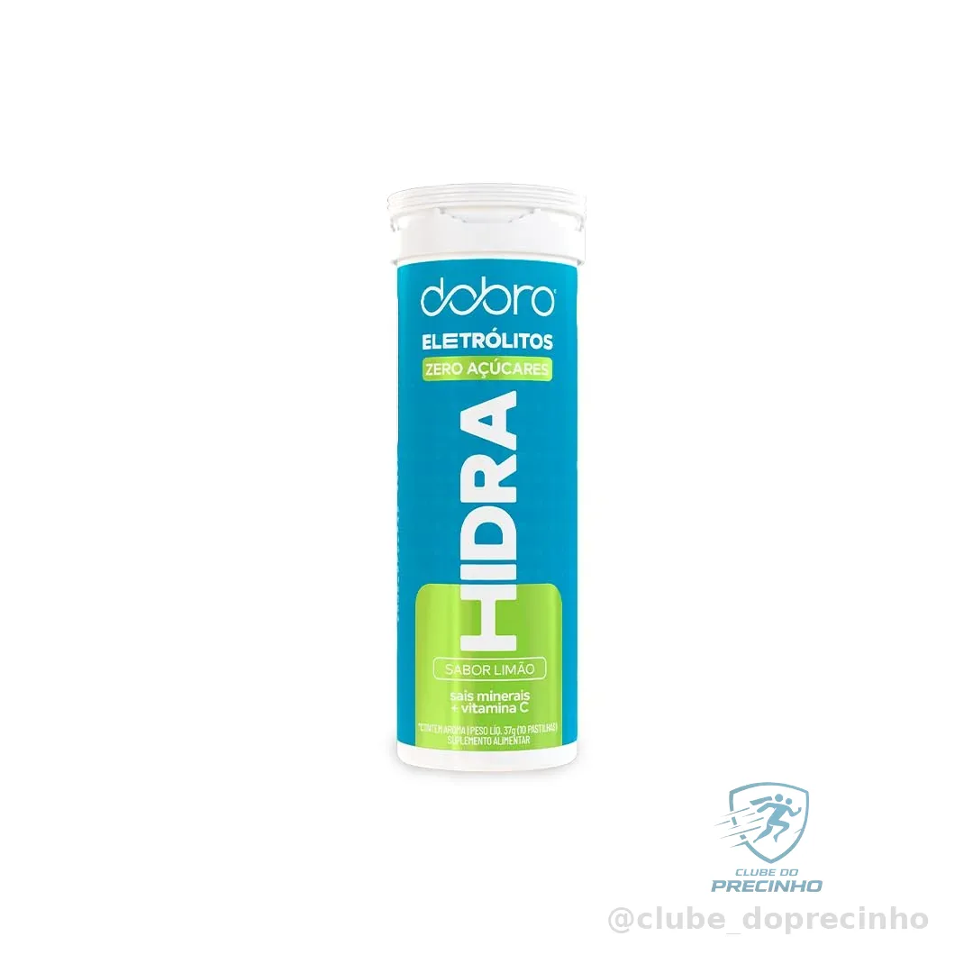 Eletrólitos, Dobro, Hidra, Suplemento em Pastilha Efervecente, Eletrólitos Essenciais com Vitaminas, Sabor Limão - 1 tubo de 37g