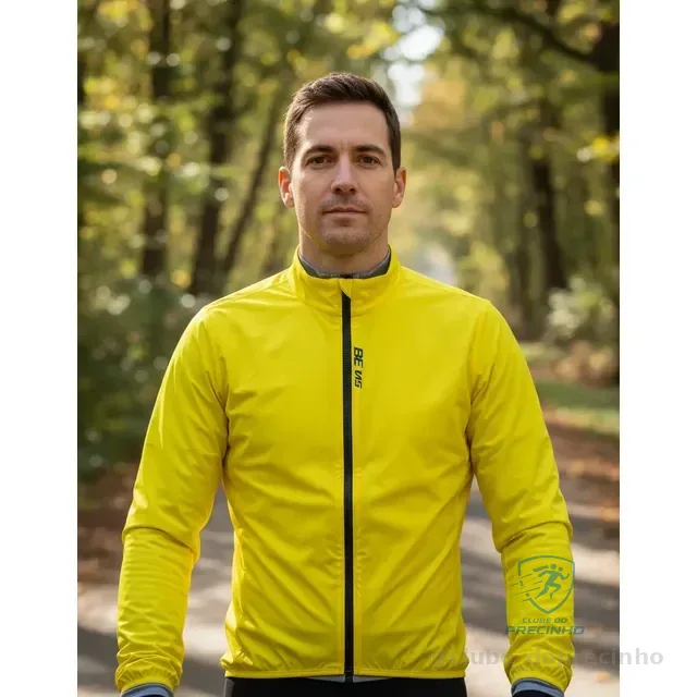 Jaqueta De Ciclismo Corta Vento Amarela Com Bolsos Unissex