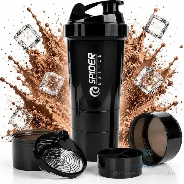 Coqueteleira Shake Academia C/ Compartimentos P/ Suplementos
