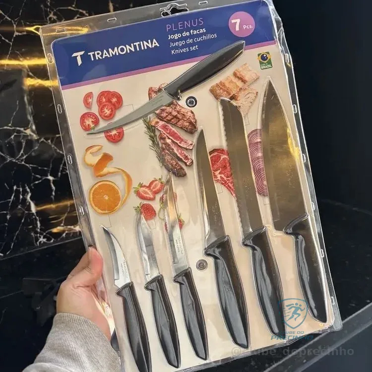 Jogo De Facas Tramontina Plenus Em Aço Inox 7 Peças Cor Preto Casa Cozinha