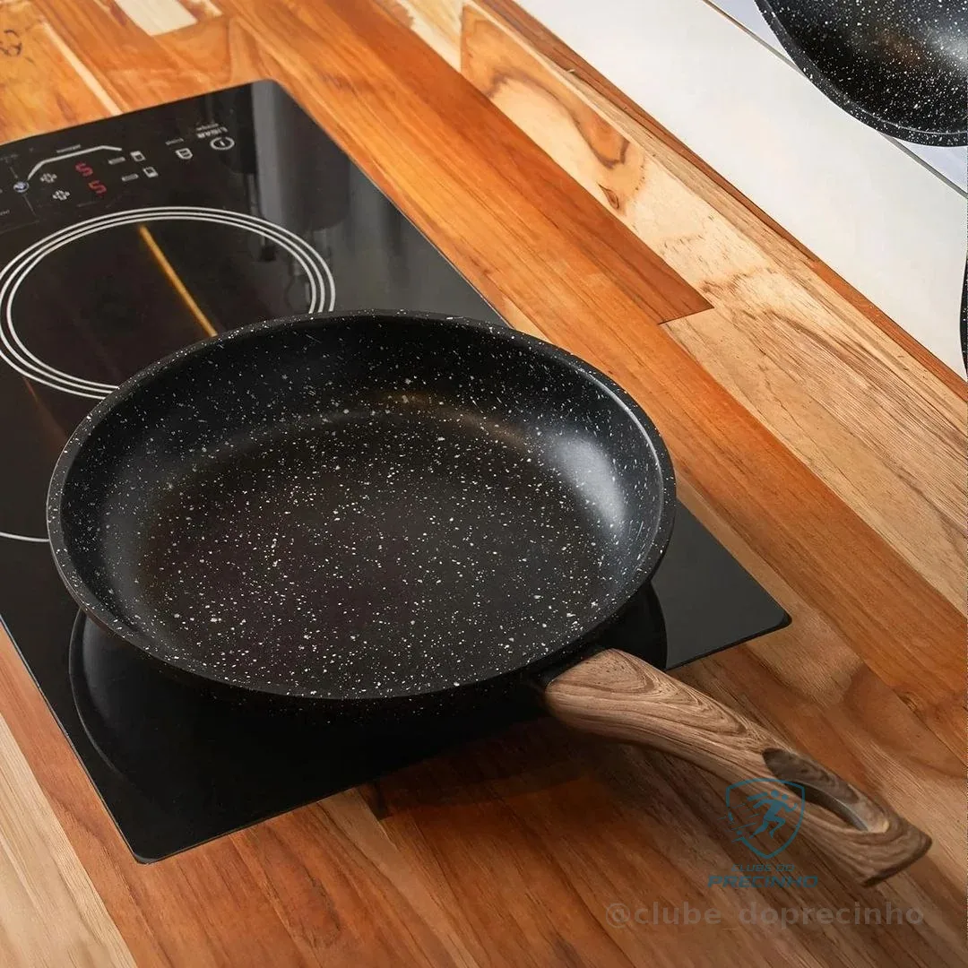 Frigideira Antiaderente Cerâmica 20cm Indução Gás Fogão Cabo Madeira Resistente Alta Temperatura - Era Home Decor Cinza