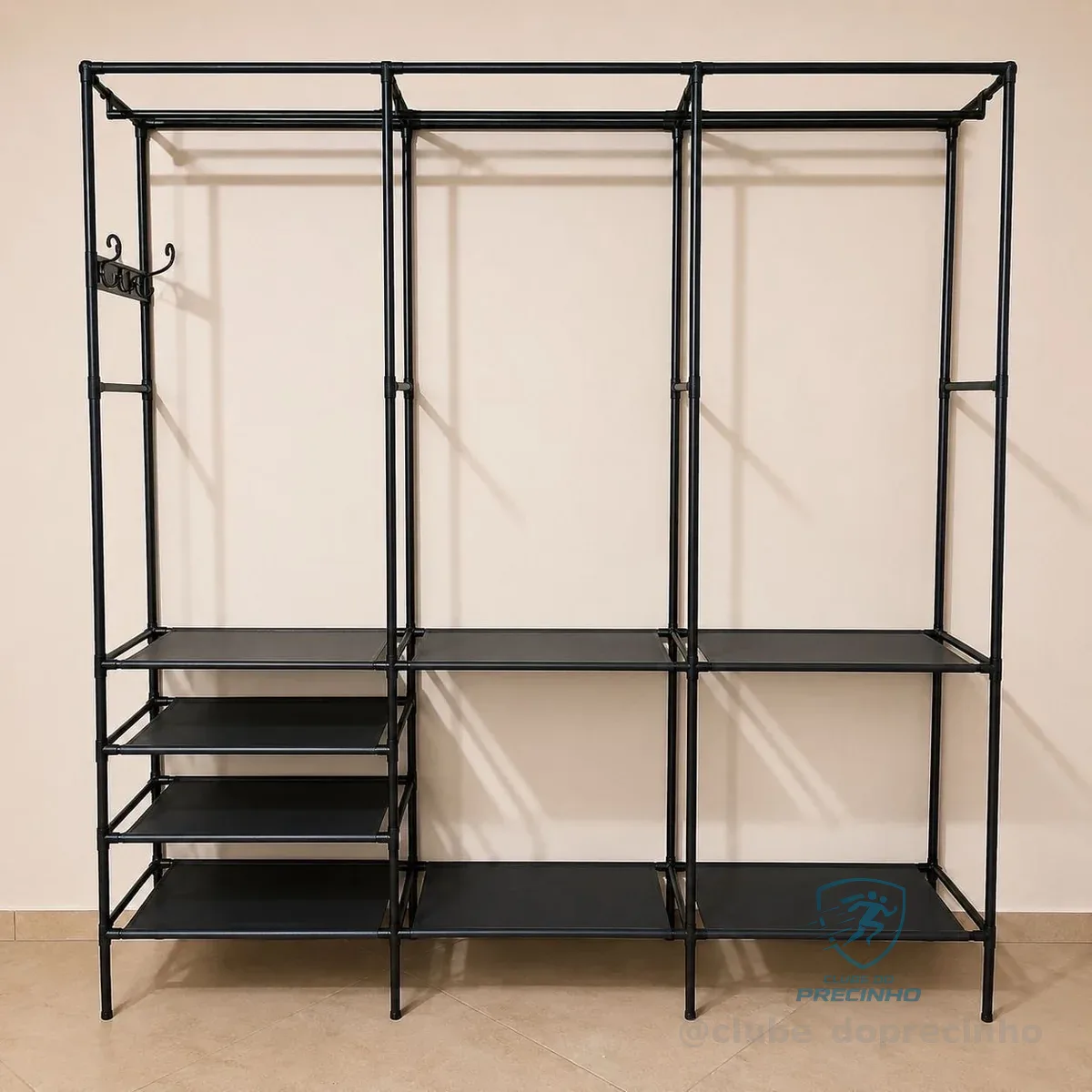 Cabideiro Arara Closet Roupas Sapateira Triplo Cor Preto
