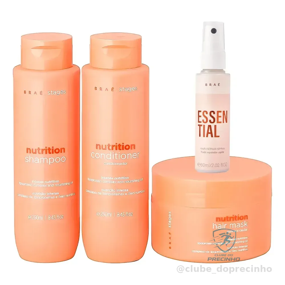 Kit Braé Stages Nutrition Shampoo,cond,másc + Essential 60ml