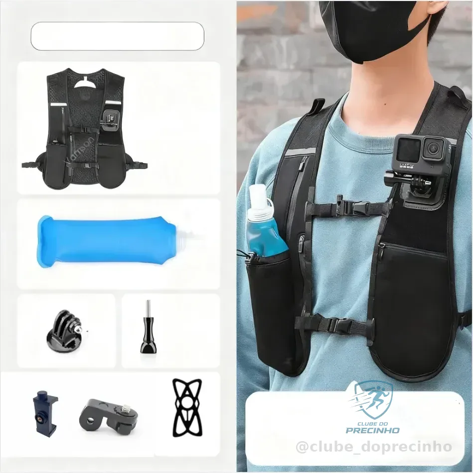 Colete Mochila Corrida Hidratação Suporte Câmera Ação