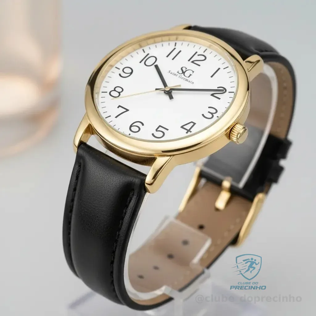 Relógio Masculino Dourado Saint Germain Correia De Couro