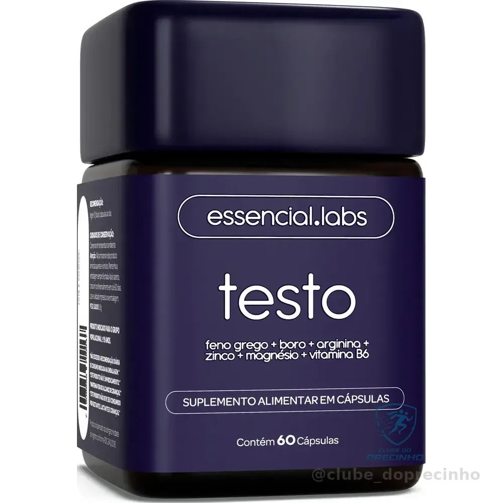 Testo Essencial - Fórmula Exclusiva Com Feno Grego + Boro + Arginina + Zma - Precursor Da Testosterona - 60 Cápsulas Sem Sabor
