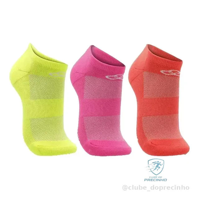 Kit 3 Meias Olympikus Neon Cano Invisível Poliamida Corrida
