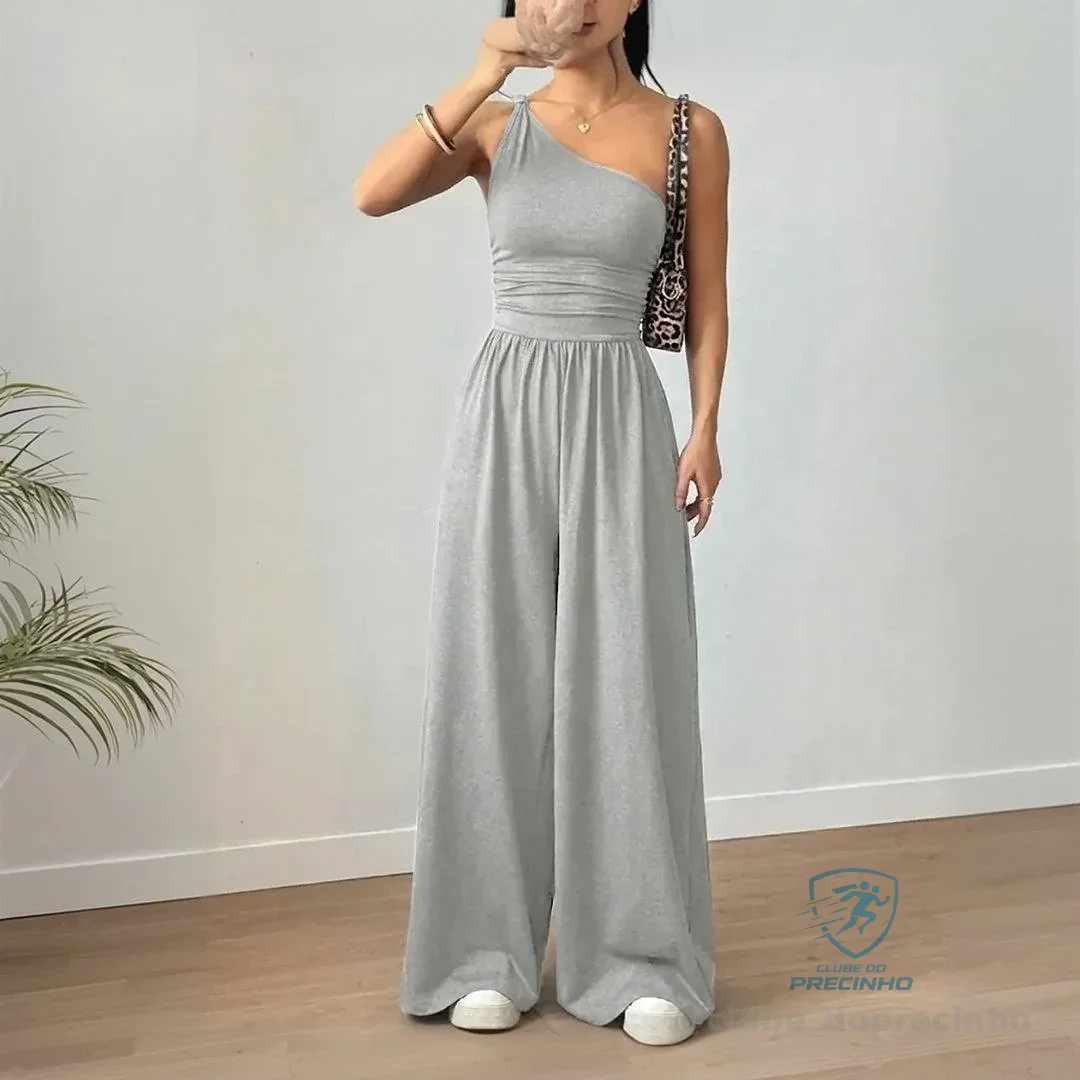 Macacão Longo Social Feminino Pantalona Regata Drapeado
