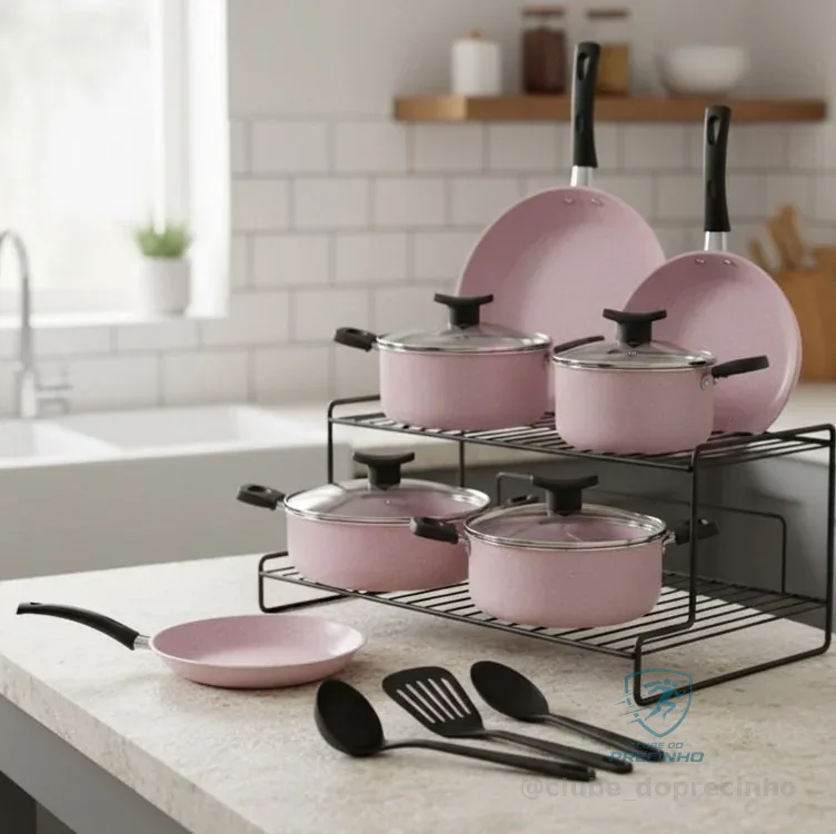 Jogo De Panelas Brinox 10 Peças Ceramic Life Floria Rosa