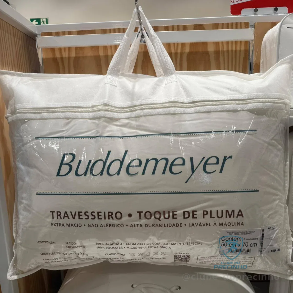 Travesseiro 50x70cm Buddemeyer Toque de Pluma Algodão Branco