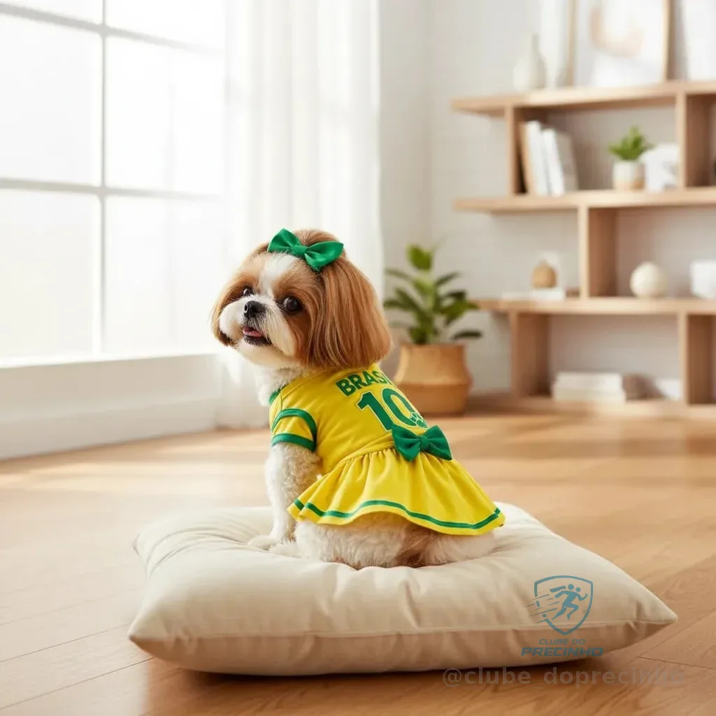 Roupa Pet Seleção Brasil Copa Vestido Laço - Gatos/cachorros