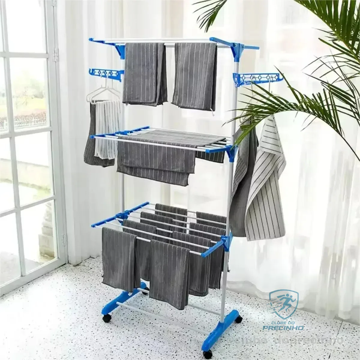 Varal De Chão Grande De Roupas 3 Andares Dobrável Cor Azul Kontuz 170cm