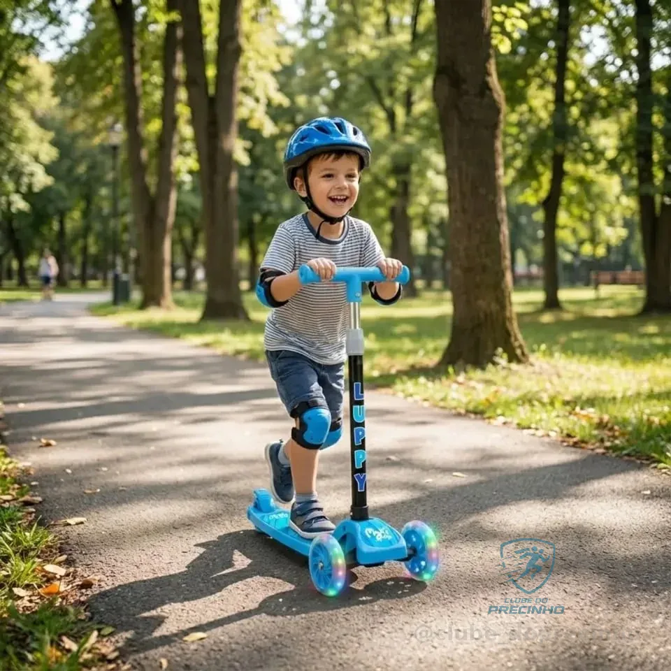 Patinete Infantil 3 Rodas Led Dobrável Luppy Azul Maxi Toys