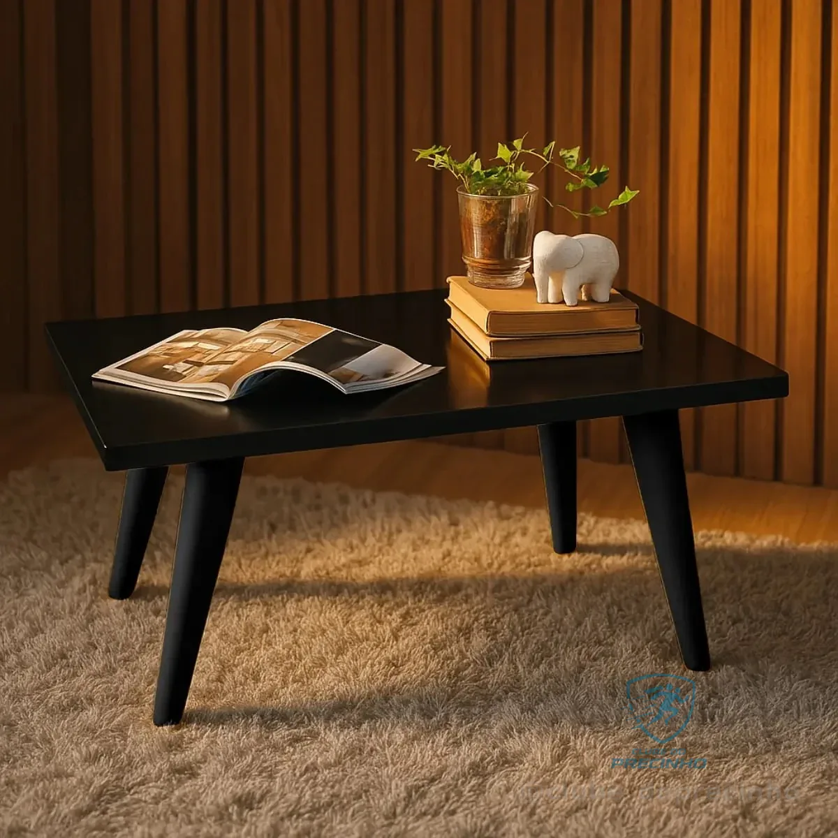 Mesa De Centro Retangular Pés Pvc Preto Anti-umidade Baixa