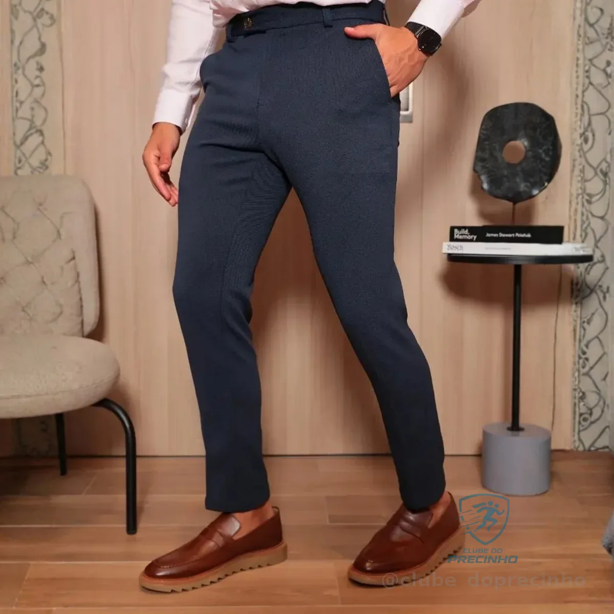 Calça Social Alfaiataria Masculina Malha Elastano Stretch