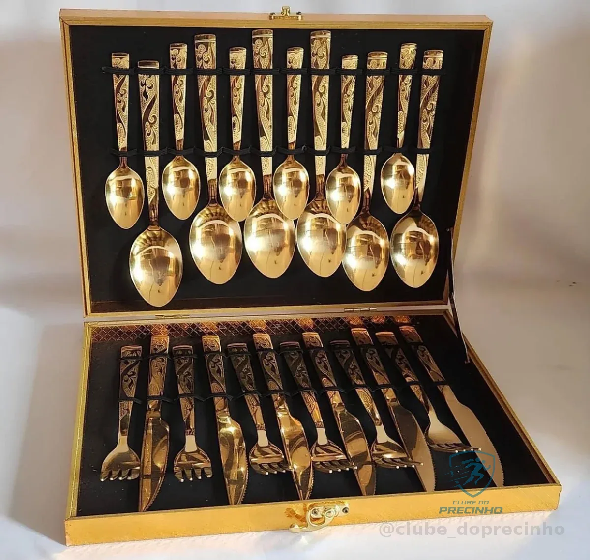 Kit 24 Talheres Luxo Premium Faqueiro Dourado Com Maleta