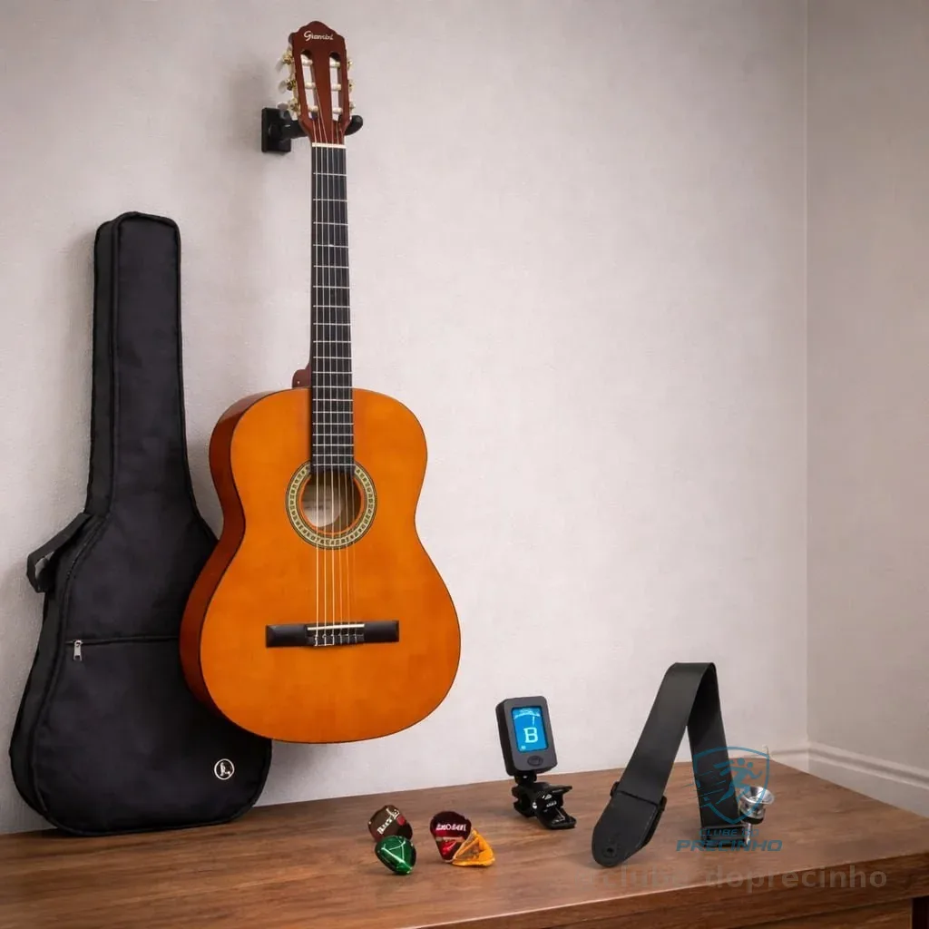 Kit Violão Iniciante Giannini Acústico N14 Nylon Completo (6 cores)