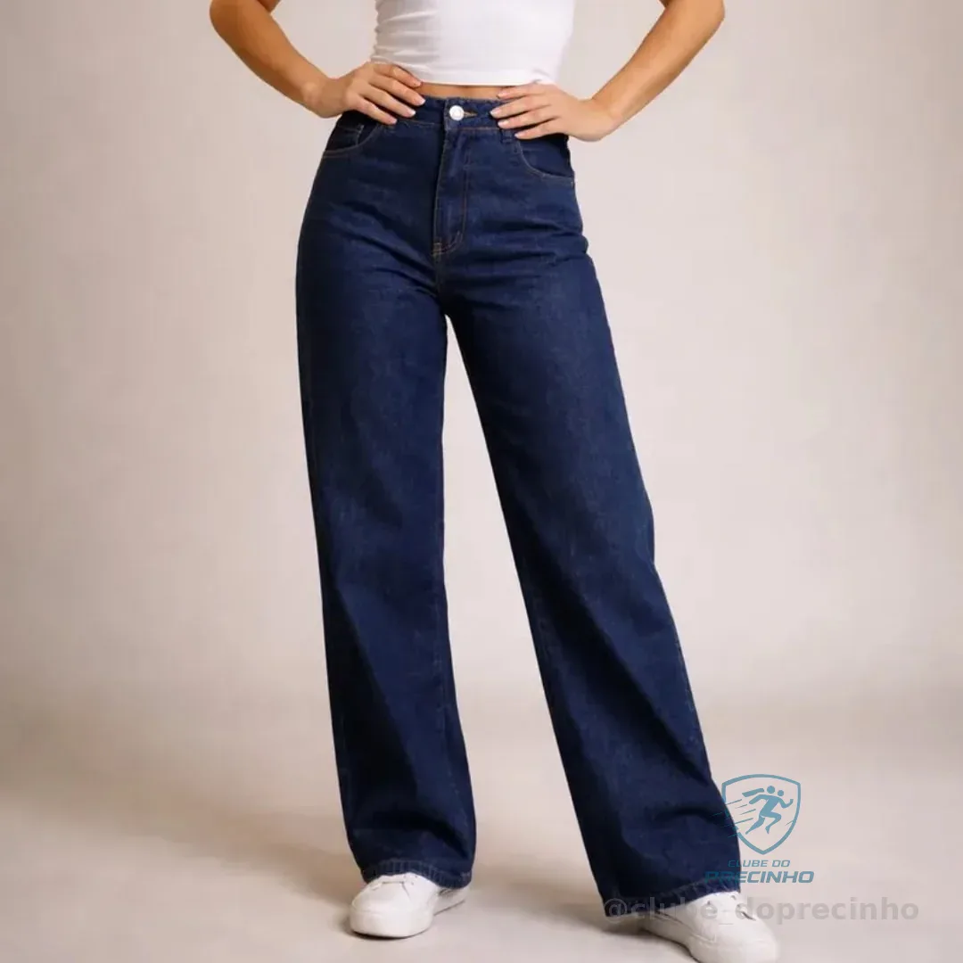 Calça Jeans Wide Leg Feminina Cintura Alta Sem Lycra Stillge