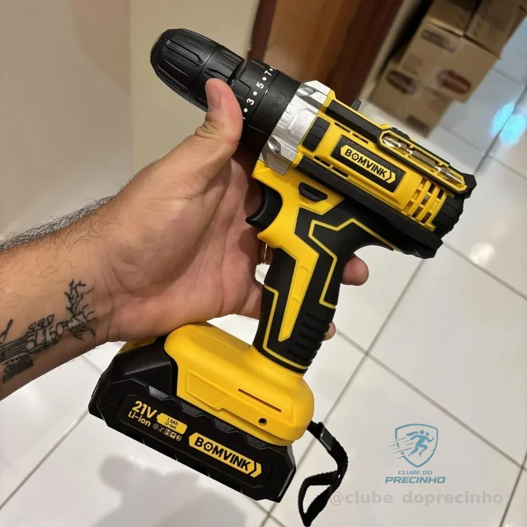 Parafusadeira Furadeira a Bateria 21V com Empunhadura Emborrachada, Bateria Recarregável e Carregador Bivolt