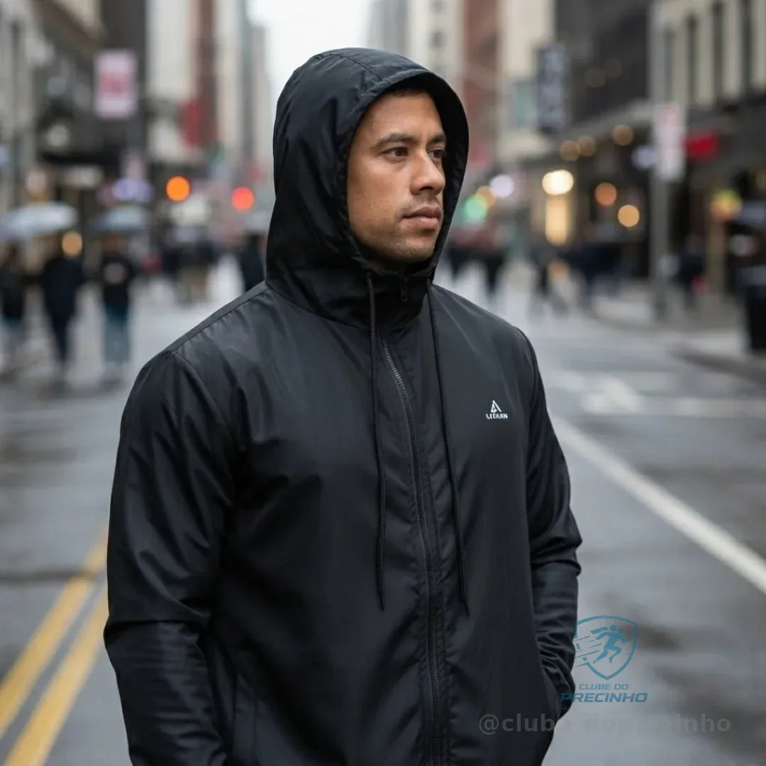 Jaqueta Corta Vento Masculina Capuz Impermeável Zíper Bolso