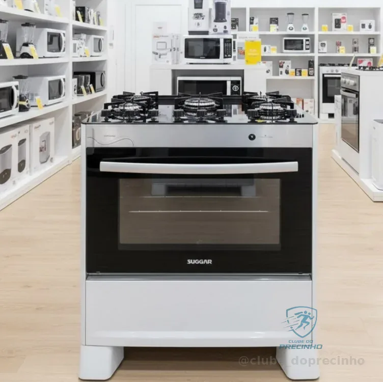 SUGGAR FOGÃO NEO GLASS PRATA MESA DE VIDRO 5 BOCAS TREMPE 6 APOIOS ACENDIMENTO AUTOMÁTICO FGVNG510PRIX