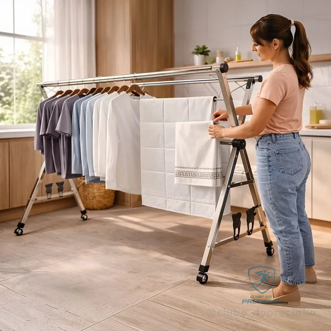 Varal De Chão Grande De Roupas 3 Níveis Dobrável