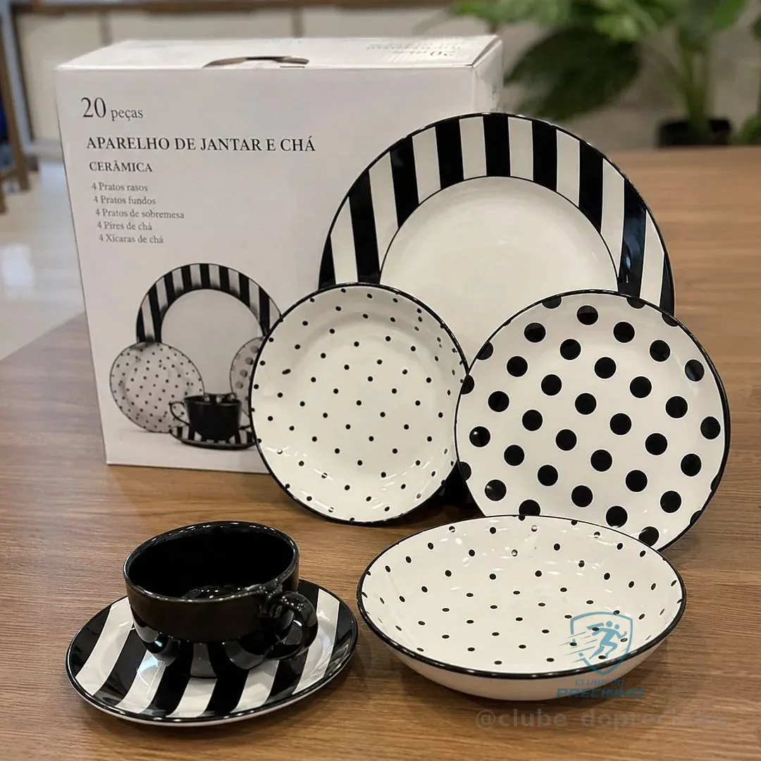 Aparelho De Jantar E Chá 20 Peças Unni Stripes And Dots Oxford Estampado