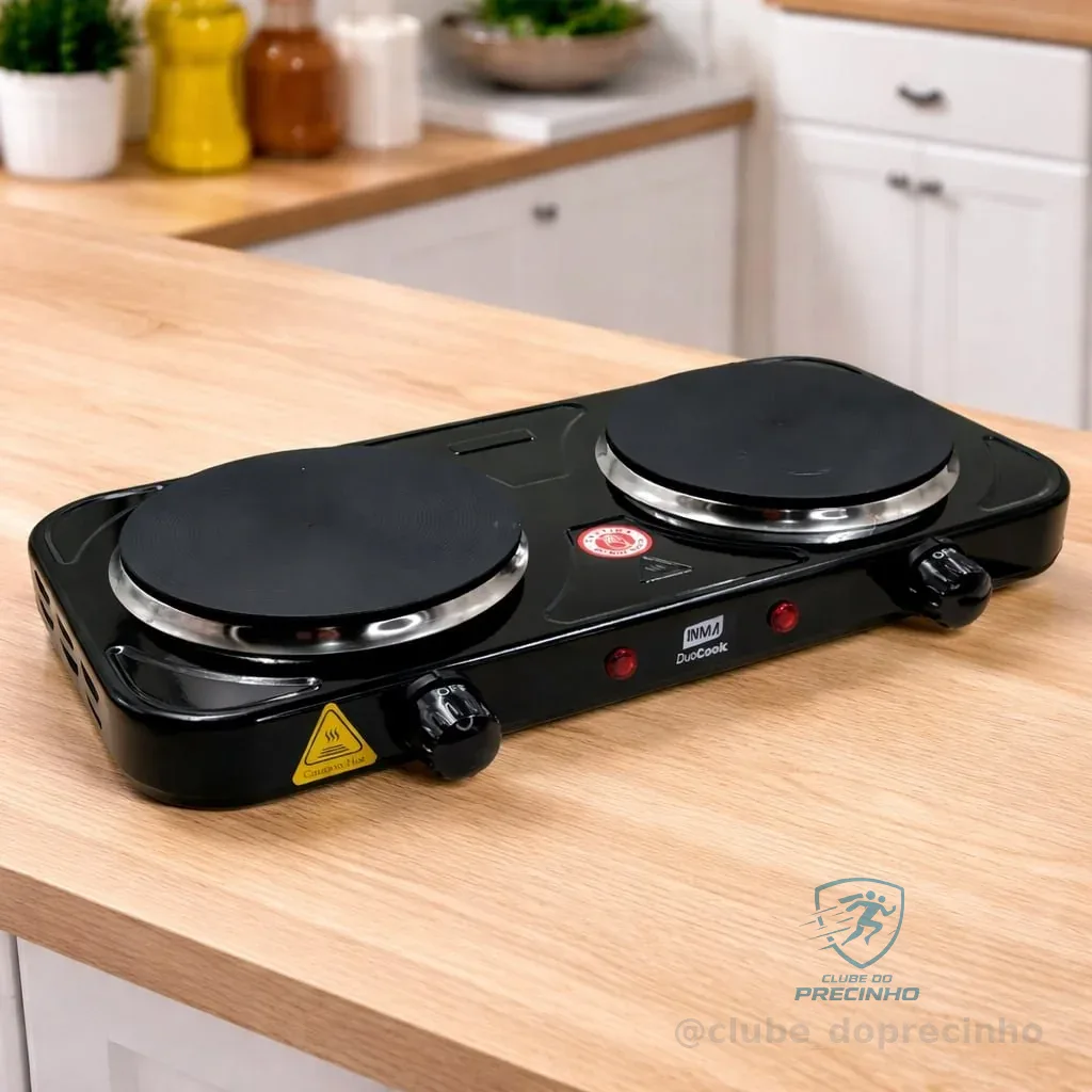 Fogão De Mesa Elétrico Inma De 2 Bocas Para Camping E Viagem, Em Inox Preto 127v