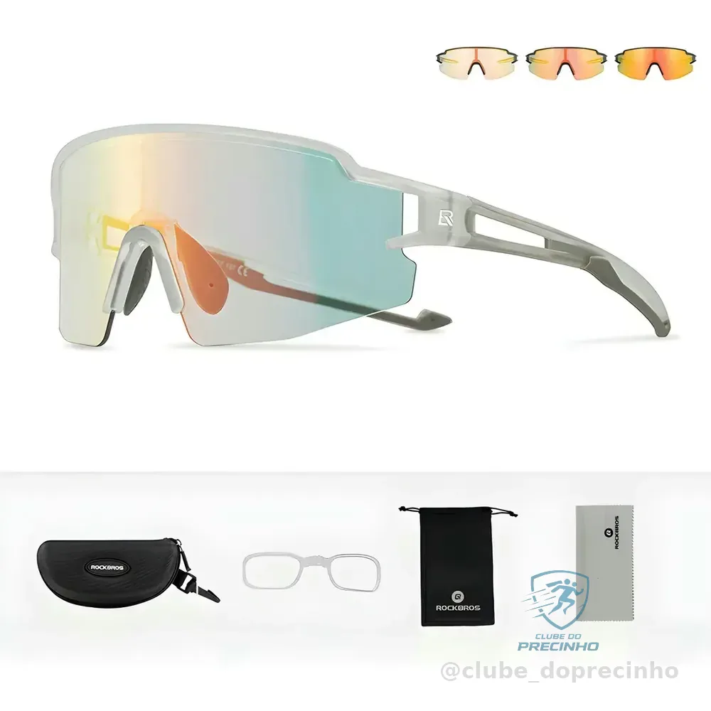 Óculos Esportivo Fotocromático Espelhado Lente Hd Uv400 Armação Branco