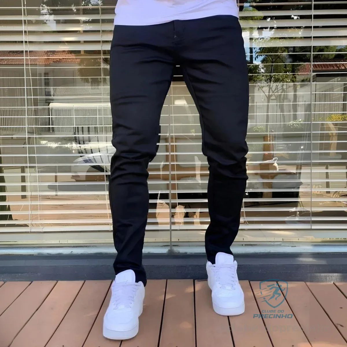 Calça Skinny Preta Masculina Jeans Com Elastano Lycra