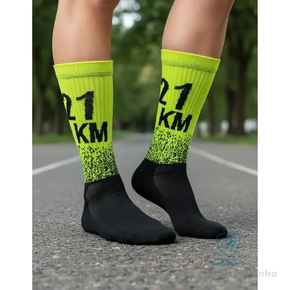 Meia 21km Cano Alto Edm Para Corrida Alta Performace Amarelo Neón 21km 37 A 44