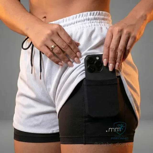 Short Duplo Compreensão Fitness Bermuda Academia Feminino