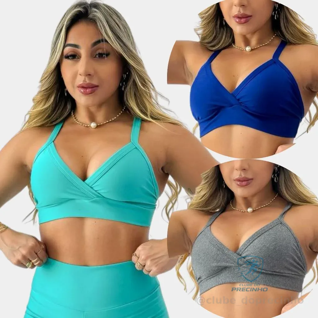 Kit 3 Tops feminino com sustentação com forro  Academia Fitness Treino Shopee