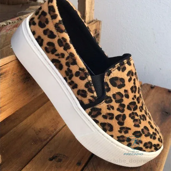 Tênis Feminino Onça Casual Calce Fácil Slip On Iate Plataforma Shopee