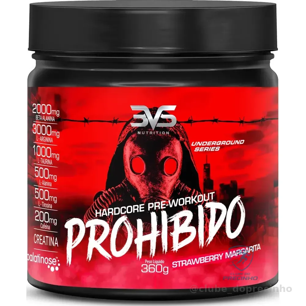 Prohibido Pré Treino 360g - Sabor: Strawberry Margarita (morango) - A Combinação Perfeita De 8 Ingredientes Que Proporcionam Energia Do Início Ao Fim Do Seu Treino