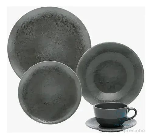 🚀 Aparelho De Jantar 20 Peças Ceramica Oxford Moon Cinza Liso Cinza Moon