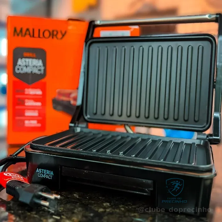 🚀 Grill Asteria Compact Mallory Grill multifunção, Luzes indicadoras de funcionamento, Alça com toque-frio e Trava de segurança 127V