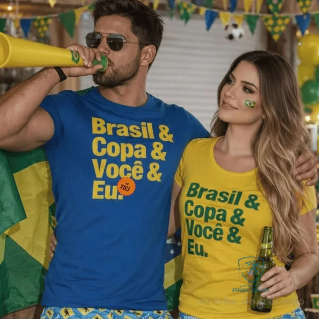 Conjunto Casal namorados Copa Futebol Brasil Seleção Kit 2 Camisetas "Brasil & Copa & Você & Eu" Shopee