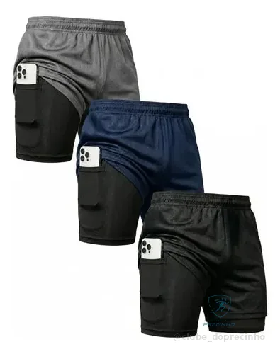 🚀 Kit 3 Shorts 2 Em 1 Duplo Bolso Para Academia Treino Corrida